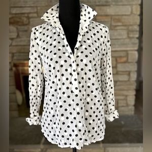 J. Crew Polka Dot Popover Top: White w/ Black & White Dots; Size XS